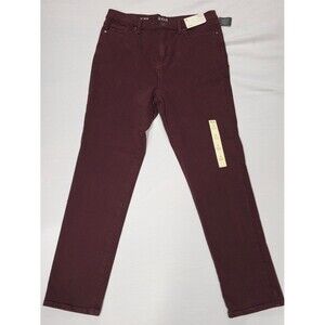 ana Size 14 High Rise Slim Straight Leg, 5 Pocket Jeans in Bold Burgundy